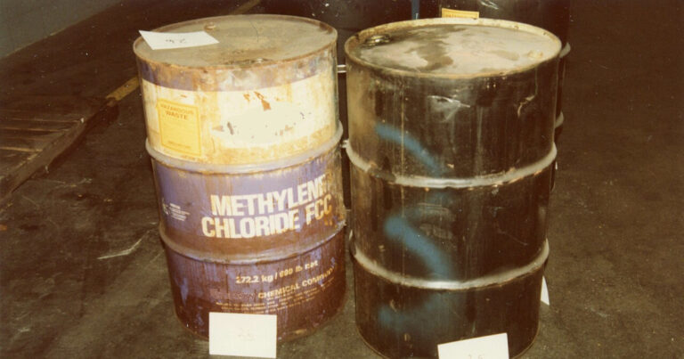 Two industrial barrels of methylene chloride