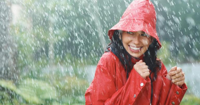 Woman in red rain coat